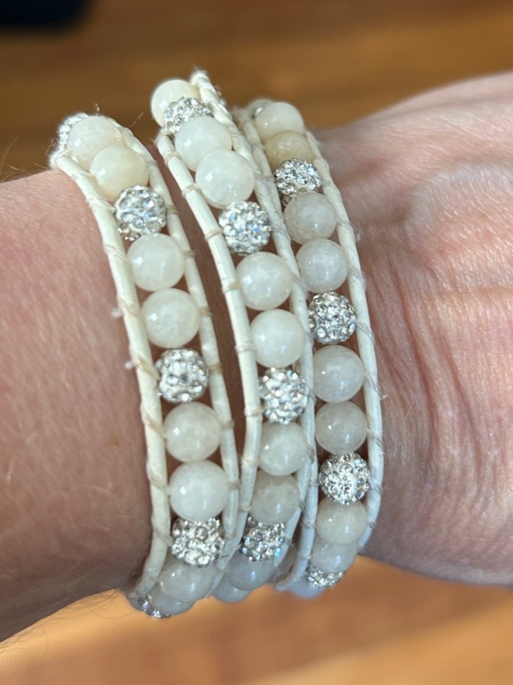 Elegant White Beaded Wrap Bracelet with Sparkle Accents